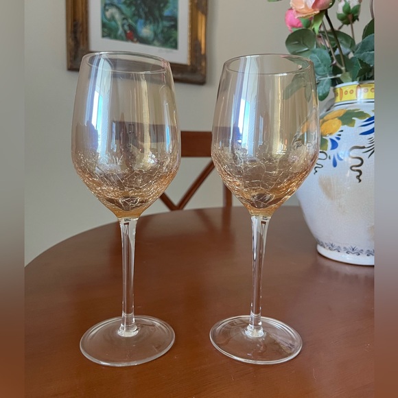 Pier 1 Amber Crackle Wine Glasses - Picture 2 of 4
